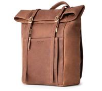 Berliner Bags Lille - Mochila de piel con tapa enrollable para ordenador portátil de 15 pulgadas, impermeable, para hombre y mujer, marrón claro, Talla única