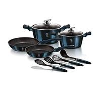 Berlinger Haus Aquamarine Batería Cocina Inducción 10 Piezas, Antiadherente Mármol sin PFOA, Aluminio, Set 2 Cazuelas 2 Tapas Cristal, 2 Sartenes, 4 Utensilios, Diseño Metallic Line, Vitrocerámica
