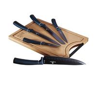 Berlinger Haus Aquamarine Juego 5 Cuchillos Cocina Profesional Tabla Cortar Bambú, Hoja Acero Inoxidable Recubrimiento Antiadherente, Cocinero, Cebollero Rebanador Pelar Diseño Metallic Line (BH-2553)