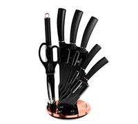 Berlinger Haus Aquamarine Juego Cuchillos Cocina Profesional 8 piezas, Acero Inoxidable Recubrimiento Antiadherente, Soporte Acrílico, Cocinero, Cebollero, Santoku, Chaira, Tijeras Diseño Metallic