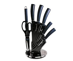 Berlinger Haus Aquamarine Juego Cuchillos Cocina Profesional 8 piezas, Acero Inoxidable Recubrimiento Antiadherente, Soporte Acrílico, Cocinero, Cebollero, Santoku, Chaira, Tijeras, Diseño Metallic