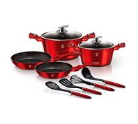 Berlinger Haus, BH-6141, Burgundy Batería Cocina Inducción 10 Piezas, Antiadherente Mármol sin PFOA, Aluminio, Set 2 Cazuelas 2 Tapas Cristal, 2 Sartenes, 4 Utensilios, Rojo, Vitrocerámica