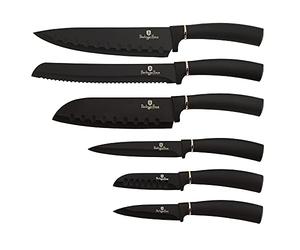 Berlinger Haus Black Rose Juego 6 Cuchillos Cocina Profesional, Hoja Acero Inoxidable Recubrimiento Antiadherente, Cocinero, Cebollero, Pan, Santoku, Pelar, Mango Ergonómico, Diseño Elegante