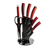 Berlinger Haus Burgundy Juego Cuchillos Cocina Profesional 8 piezas, Acero Inoxidable Recubrimiento Antiadherente, Acrílico, Cocinero Cebollero Pan, Santoku, Chaira, Tijeras, Diseño Metallic (BH-2562)
