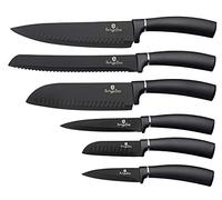 Berlinger Haus Carbon Pro Juego 6 Cuchillos Cocina Profesional, Hoja Acero Inoxidable Recubrimiento Antiadherente, Cocinero, Cebollero, Pan, Santoku, Pelar, Mango Ergonómico, Diseño Metallic Line