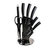 Berlinger Haus Carbon Pro Juego Cuchillos Cocina Profesional 8 piezas, Acero Inox. Recubrim. Antiadherente, Soporte Acrílico, Cocinero, Cebollero, Santoku, Chaira, Tijeras, Diseño Metallic (BH-2685)
