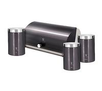 Berlinger Haus Carbon Pro Set Panera de Mesa + Juego de 3 Botes Cocina Almacenaje, Acero Inoxidable, Contenedor para Guardar Pan y Bollería, Tapa Deslizante, Bread Box, Gris/Inox