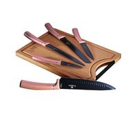 Berlinger Haus I-Rose Juego 5 Cuchillos Cocina Profesional Tabla Cortar Bambú, Hoja Acero Inoxidable Recubrimiento Antiadherente, Cocinero, Cebollero, Pan, Rebanador, Pelar, Diseño Elegante