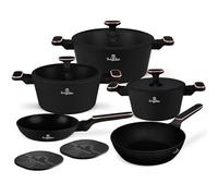 Berlinger Haus Juego de Ollas y Sartenes Antiadherentes de Aluminio Forjado, Aptas para Cocinas de Inducción, 10 Piezas, TitanPro, Negro/Rosa, de la Colección Black Rose