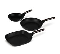 Berlinger Haus Juego de Sartenes Antiadherentes (3 Piezas) - Aluminio Forjado, TitanPro, Inducción, Mango Ergonómico, Negro/Rosa, Colección Black Rose