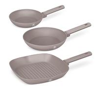 Berlinger Haus Juego de Sartenes Antiadherentes 3 Piezas, Fabricadas en Aluminio Forjado para Cocinas de Inducción, Mango Ergonómico, Libre de PFOA, de la Colección Taupe