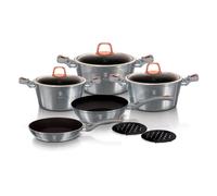 B BERLINGER HAUS BERLINGERHAUS PROFESSIONAL PRECISION AT- 6020 Moonlight Batería Cocina Inducción 10 Piezas,Antiadherente Titanio sin PFOA,Aluminio, Set 3 Cazuelas,2 Salva Manteles, Vitrocerámica,Gris