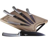 Set de cuchillos - BERLINGERHAUS Moonlight, Juego Cuchillos Cocina Profesional Acero Inoxidable, Cocinero Cebollero, Rebanador Tabla, Gris