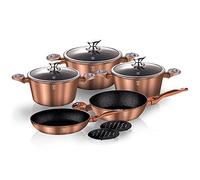 Berlinger Haus Rose Gold Batería Cocina Inducción 10 Piezas, Antiadherente Mármol sin PFOA, Aluminio, Set 3 Cazuelas, 3 Tapas Cristal, 2 Sartenes, 2 Salva Manteles, Diseño Metallic Line, Vitrocerámica