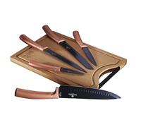 Berlinger Haus Rose Gold Juego 5 Cuchillos Cocina Profesional Tabla Cortar Bambú, Hoja Acero Inox. Recubrim. Antiadherente, Cocinero, Cebollero, Pan, Rebanador, Pelar, Diseño Metallic Line (BH-2575)