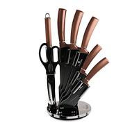 Berlinger Haus Rose Gold Juego Cuchillos Profesional 8 piezas, Acero Inoxidable Recubrimiento Antiadherente, Soporte Acrílico, Cocinero, Cebollero, Santoku, Chaira, Tijeras, Diseño Metallic (BH-2561)