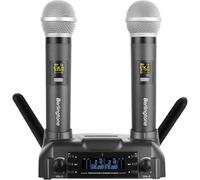 Berlingtone ) Sistema de micrófono inalámbrico UHF de mano dinámico dual profesional, carga inalámbrica magnética, 200 canales de frecuencia ajustables para karaoke, reuniones, iglesia, rango de hasta