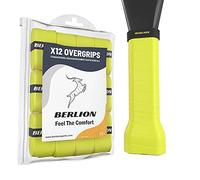 BERLION - 12 Overgrip Padel Pala o Grip Cinta Raqueta Tenis - con Goma o Anillo Protector de Empuñadura Padel Rugoso (Amarillo)