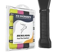 BERLION - 12 Overgrip Padel Pala o Grip Cinta Raqueta Tenis - con Goma o Anillo Protector de Empuñadura Padel Rugoso (Multicolor)