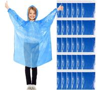 Berlune 30 ponchos de lluvia desechables a granel para niños, impermeable de emergencia con capucha con cordón y mangas elásticas