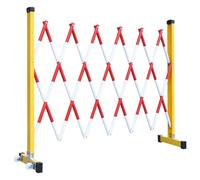 BerMobile - Puerta de seguridad portátil expandible con diseño de tijeras flexibles y ruedas para construcción de seguridad vial y control de multitudes, rojo y blanco, 1,2 m x 9 m