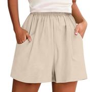 Bermuda Shorts Mujer Verano Chino Corto Tejido Elegante Liso Ajuste Delgado Cintura Alta Cargo Tallas Grandes Elástico Oficina Bolsillos