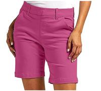 Bermuda Shorts Mujer Verano Chino Corto Tejido Elegante Liso Ajuste Delgado Cintura Alta Cargo Tallas Grandes Elástico Ocio Empresarial Bolsillos
