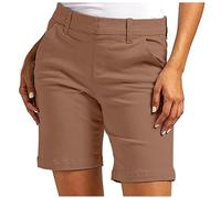 Bermuda Shorts Mujer Verano Chino Corto Tejido Elegante Liso Ajuste Delgado Cintura Alta Cargo Tallas Grandes Elástico Ocio Empresarial Bolsillos