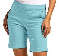 Bermuda Shorts Mujer Verano Chino Corto Tejido Elegante Liso Ajuste Delgado Cintura Alta Cargo Tallas Grandes Elástico Ocio Empresarial Bolsillos