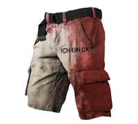 Bermudas Cargo Hombre - Pantalones Cargo De Trabajo para Hombre De Pierna Recta Informales con Estampado De Letras Y Diseño De Manchas De Sangre Al Aire Libre En Primavera Verano Y Otoño (Red2 XXL)