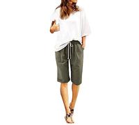 Bermudas de algodón para mujer, cintura elástica, longitud hasta la rodilla, estilo casual, con cordón, para vacaciones de verano, vacaciones, Ejercito Verde, 4XL