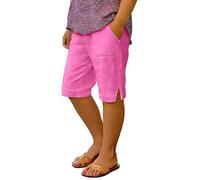 Bermudas de algodón y lino para niñas, pantalones cortos de verano hasta la rodilla, holgados, casuales, cintura elástica, abertura lateral, transpirables, ligeros, hot pink, 12-13 años