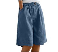 Bermudas de playa para mujer, de verano, hasta la rodilla, de algodón y lino, estilo casual, con cintura elástica y pierna ancha, 01 Azul Marino, XXL