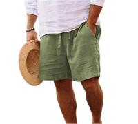 Bermudas Hombre Lino Verano Pijama Running Shorts con Bolsillos Cargo Casual Blanco Modas 2#Verde del ejército M