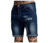 Bermudas Hombre - Pantalones Casuales Ajustados para Hombre Pantalones con Bolsillo Lavado con Mosca Pantalones Cortos con Cremallera Pantalones con Agujeros Pantalones para Hombre (Dark Blue M)