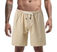 Bermudas Hombre - Pantalones Cortos De Verano De Color Sólido para Hombre Pantalones Cortos Deportivos De con Bolsillos Pantalones Cortos De Algodón Y Lino A La (Khaki XXXXL)