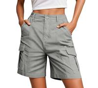 Bermudas - Pantalones Cortos Cargo para Mujer, 6 Bolsillos, Cintura elástica, Pantalones Cortos Largos de Verano