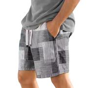 Bermudas para Hombre, Pantalones Cortos de Verano Rectos con cordón Ajustable y Estampado étnico a Cuadros para Playa