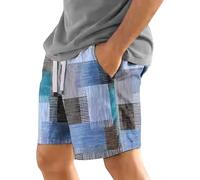 Bermudas para Hombre, Pantalones Cortos de Verano Rectos con cordón Ajustable y Estampado étnico a Cuadros para Playa