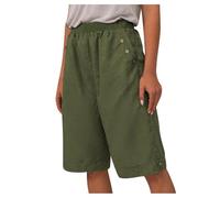 Bermudas para mujer, cintura alta, casual, pierna ancha, verano, lino, playa, con bolsillo, longitud hasta la rodilla, pantalones cortos elegantes para trabajo (verde, XXL)