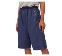 Bermudas para mujer, cintura alta, casual, pierna ancha, verano, lino, playa, con bolsillo, longitud hasta la rodilla, pantalones cortos elegantes para trabajo (azul, L)