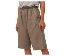 Bermudas para mujer, cintura alta, casual, pierna ancha, verano, lino, playa, con bolsillo, longitud hasta la rodilla, pantalones cortos elegantes para trabajo (marrón, L)
