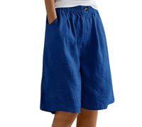 Bermudas para Mujer Cintura Alta Elásticos Holgado Shorts con Bolsillos Casual Comodos Longitud hasta la Rodilla Short Color Liso Pantalon Corto para Verano Viajes Uso Diario
