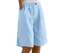 Bermudas para Mujer Cintura Alta Elásticos Holgado Shorts con Bolsillos Casual Comodos Longitud hasta la Rodilla Short Color Liso Pantalon Corto para Verano Viajes Uso Diario