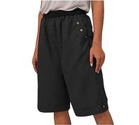 Bermudas para mujer, talla grande, cintura alta, algodón y lino, pantalones cortos largos de verano 2025, casuales, sueltos, cómodos, hasta la rodilla, 01 Negro, 4XL