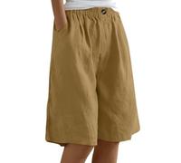 Bermudas para mujer, talla grande, pantalones capri de verano, pantalones cortos ligeros con bolsillos, cintura alta, pantalones cortos chinos de pierna ancha, color sólido, pantalones cortos holgados