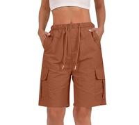Bermudas Tipo Cargo para Mujer, Pantalones Cortos Holgados con múltiples Bolsillos, Cintura elástica con cordón de Ajuste para Verano, Senderismo, Trabajo, Viajes Comodidad