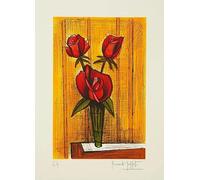 Bernard Buffet Póster Impresiones en color Cuadro de naturaleza muerta de arte de pared abstracto《Ramo de rosas》 Bernard Buffet Cuadro en lienzo para decoración del hogar 40x60cm sin marco