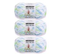 Bernat Baby Blanket Hilo, paquete de 3 ovillos de 100 g, poliéster, nro. 6 muy grueso, 66 m, para punto y ganchillo, color blanco, celeste y verde lima (Funny Prints)
