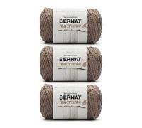Bernat Macrame - Paquete de 3 ovillos de hilo de algodón #6 supervoluminosos para tejer/ganchillo, 250 g, color marrón gris